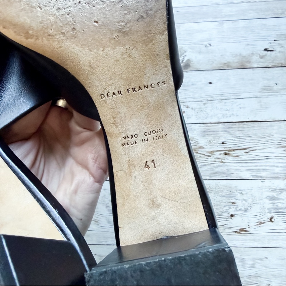 Dear Frances Pepper Mules Black Slip On Heel Sandal Size 41 US 11 - Picture 6 of 9